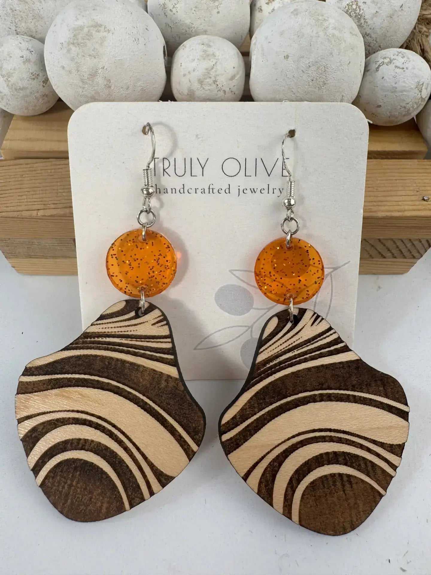 Truly Olive Wood Earrings Gift For Her - Earrings Dangle Earrings