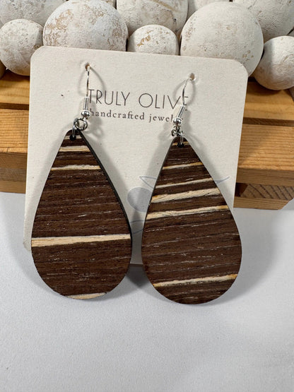 Truly Olive Dark Mocha Exotic Cafe Collection Wood Earrings - Earrings Dangle Earrings