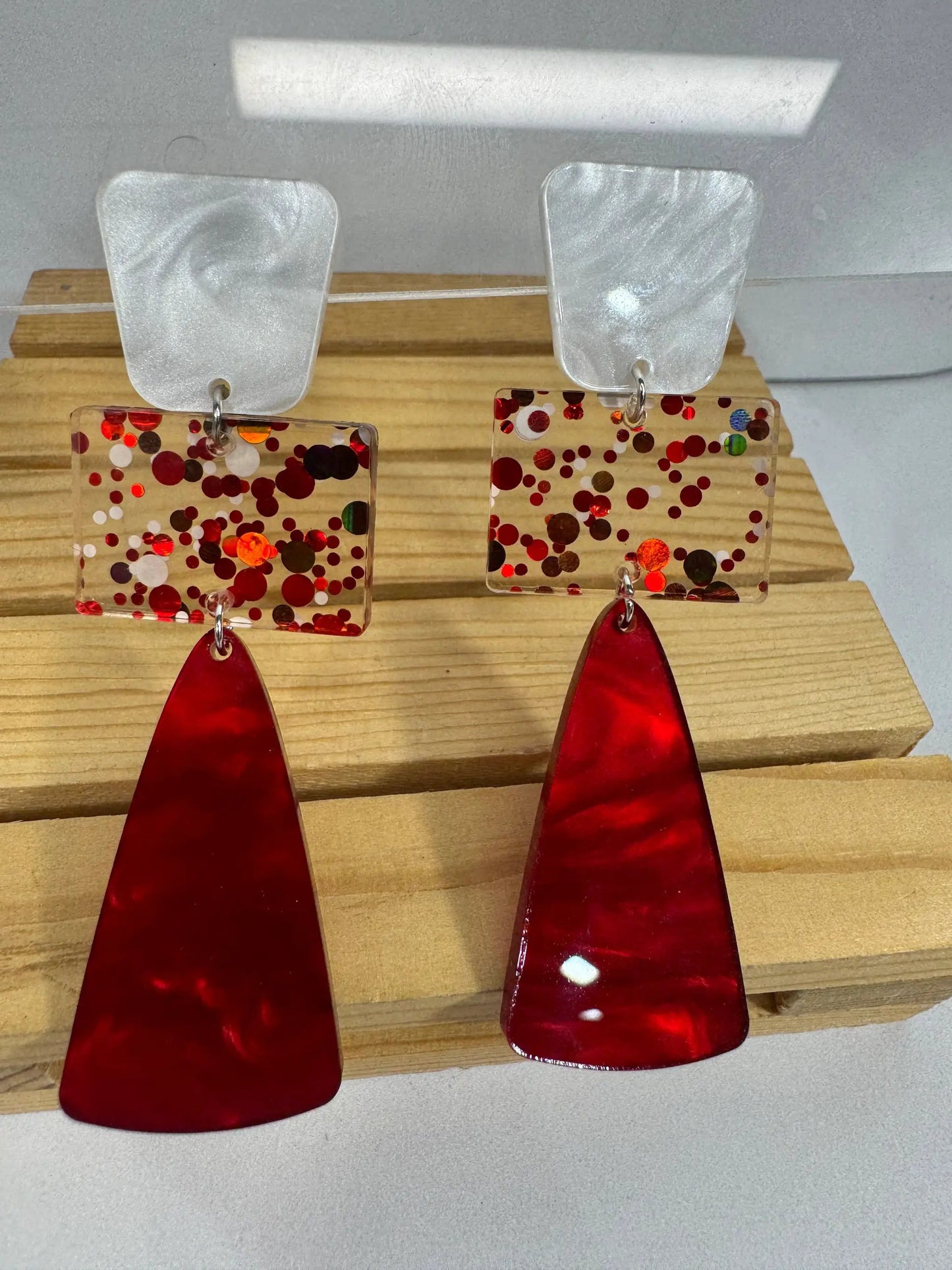Truly Olive Red and White Long Dangle Holiday Earrings - Earrings Dangle Earrings