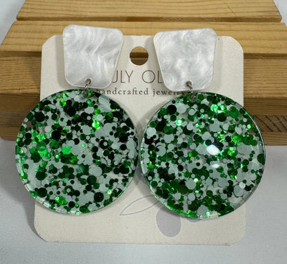 Truly Olive Green and White Tiered Holiday Earrings - Earrings Dangle Earrings