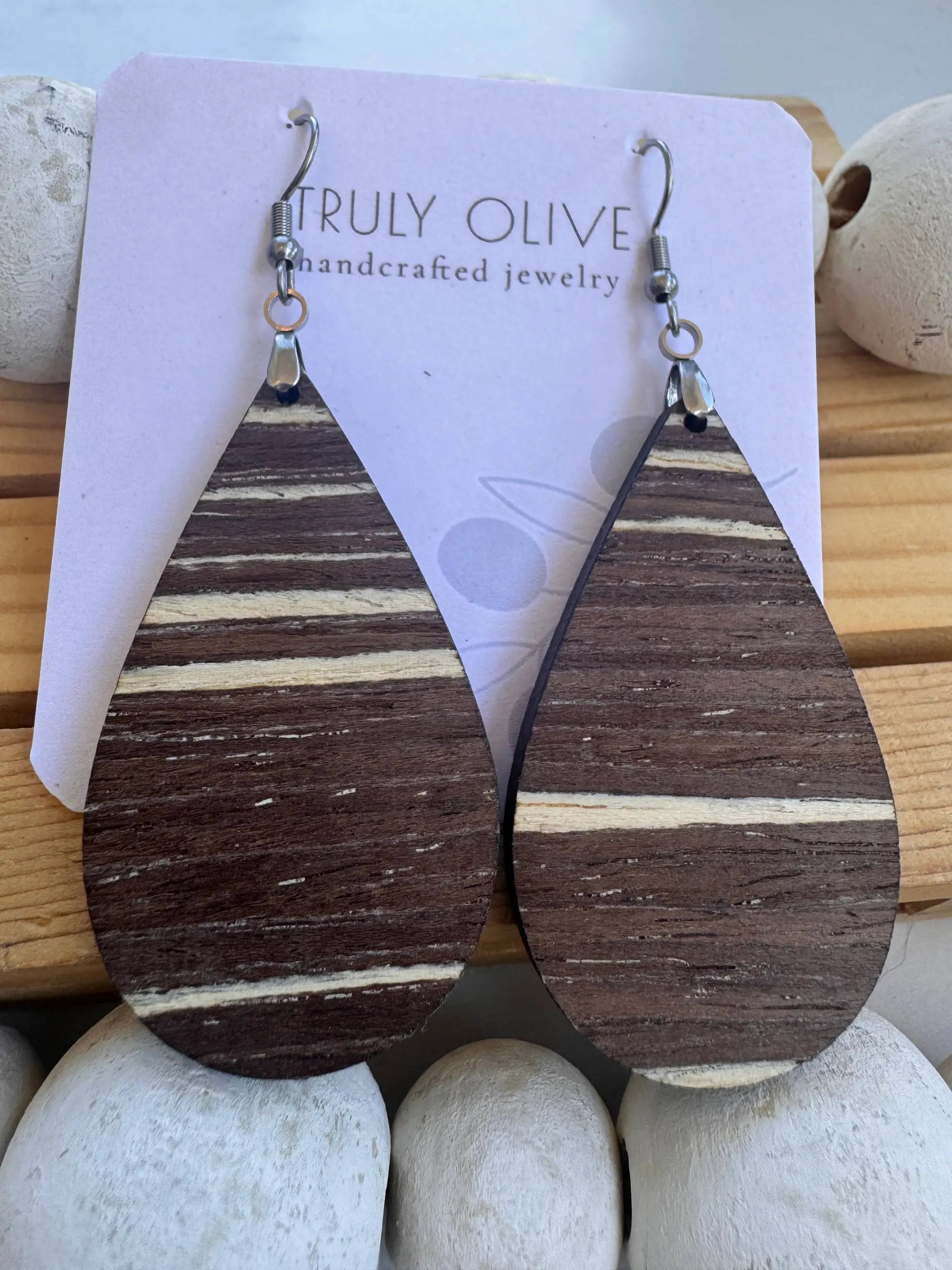 Truly Olive Dark Mocha Exotic Cafe Collection Wood Earrings - Earrings Dangle Earrings