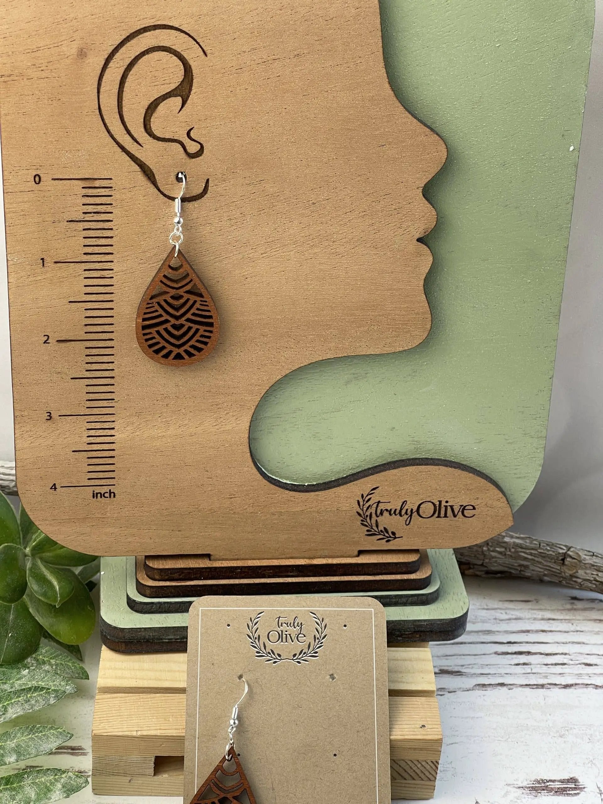 Truly Olive Geometric Small Wooden Earrings - Earrings Dangle Earrings