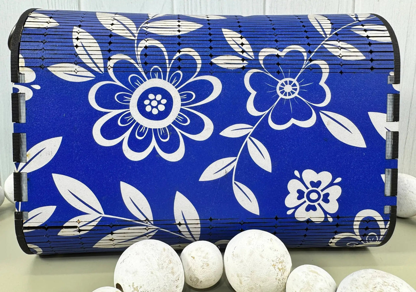 Truly Olive Cobalt Blue Flower Pattern Wood Handbag Clutch Purse - Clutch Bags Clutch Bag - Women's