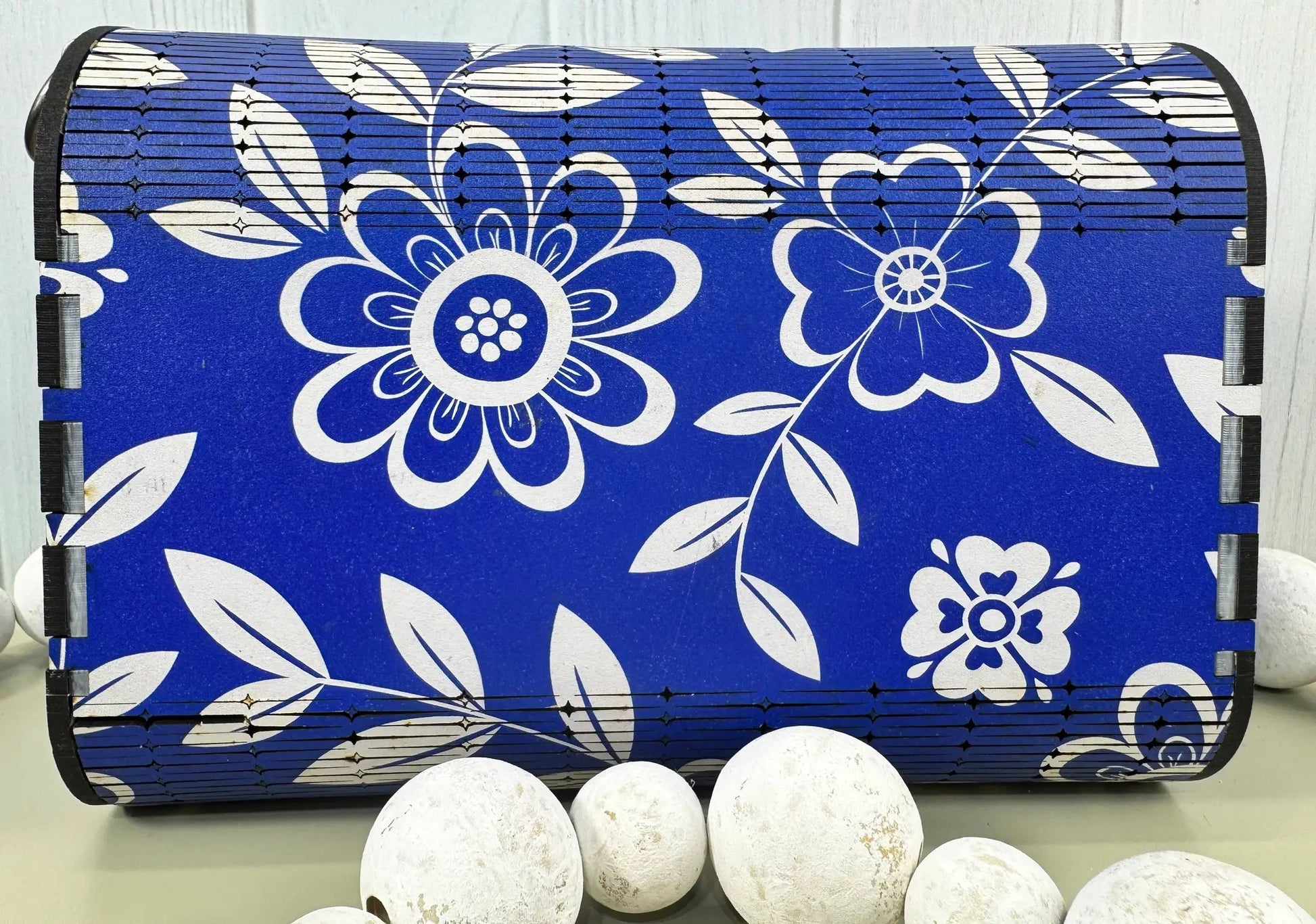 Truly Olive Cobalt Blue Flower Pattern Wood Handbag Clutch Purse - Clutch Bags Clutch Bag - Women's