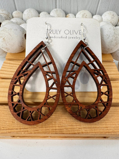 Truly Olive Rustic Wood Earrings - Earrings Dangle Earrings