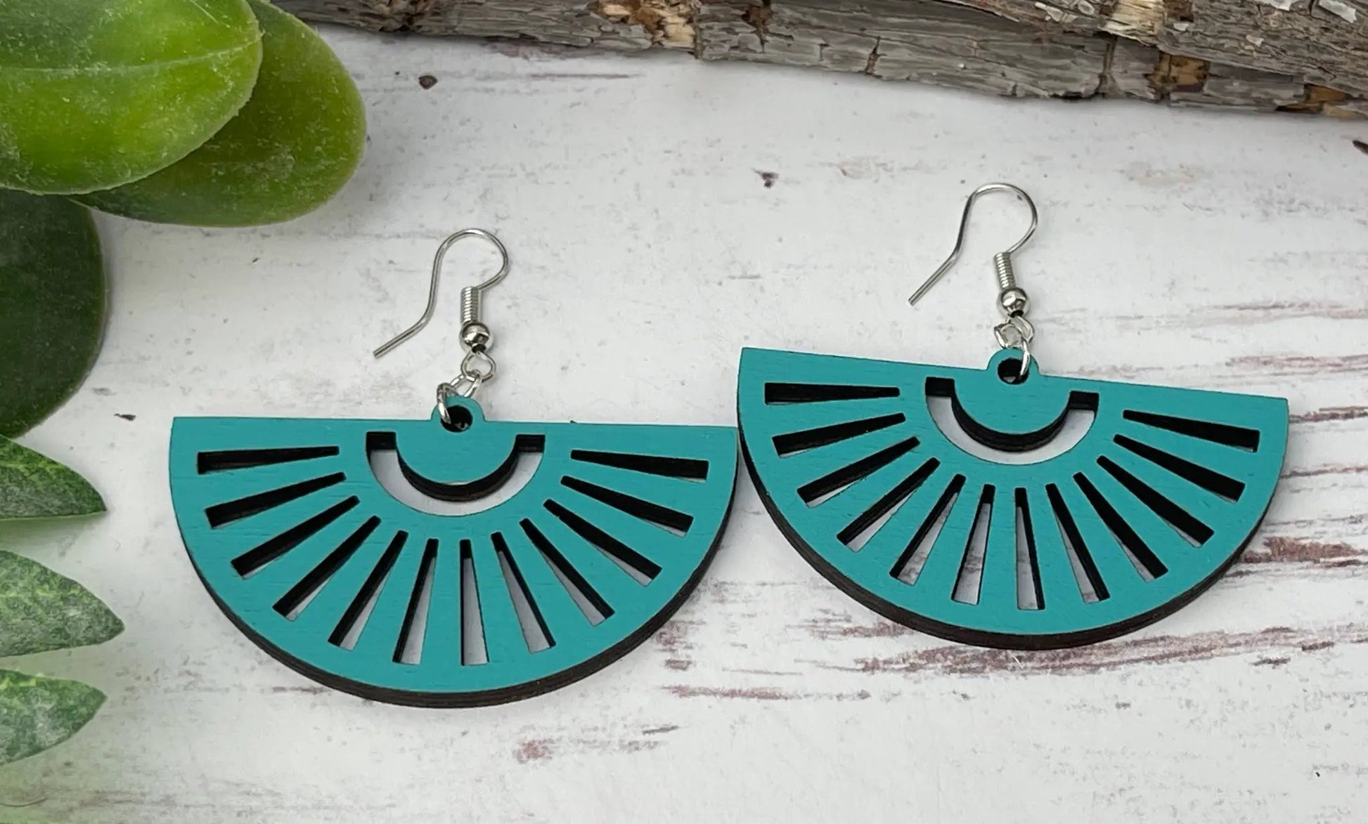 Truly Olive Fan Shape Wood Earrings - Earrings Dangle Earrings