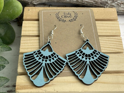 Truly Olive Bohemian Wood Mandala Earrings - Earrings Dangle Earrings