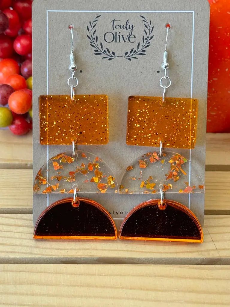 Truly Olive Sparkly Fall Geometric Dangles - Earrings Dangle Earrings
