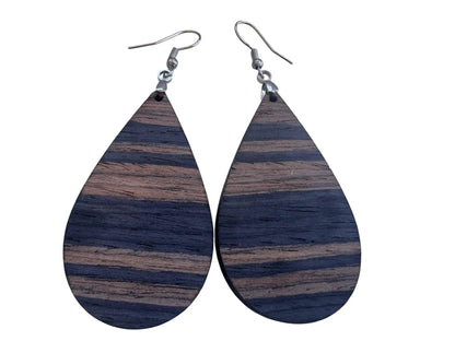 Truly Olive Blue Walnut Exotic Cafe Collection Wood Earrubgs - Earrings Hoop Earrings