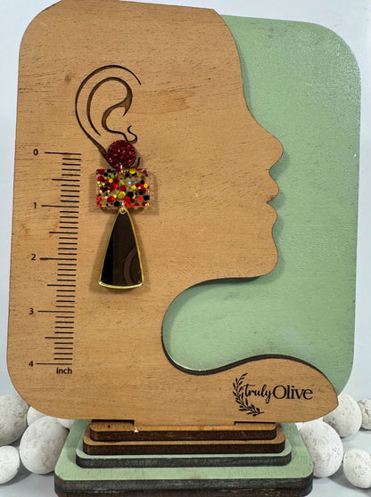 Truly Olive Gorgeous Red and Gold Long Christmas Holiday Earrings - Earrings Dangle Earrings