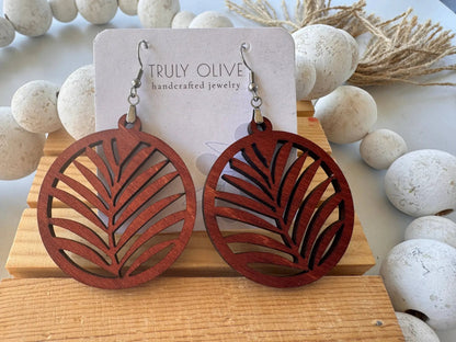 Truly Olive Leaf Shape Wood Dangle Earrings - Earrings Dangle Earrings