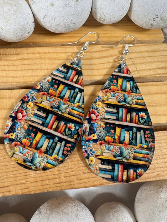 Truly Olive Bookshelf Earrings Book Lovers Teardrop Earrings - Earrings Dangle Earrings