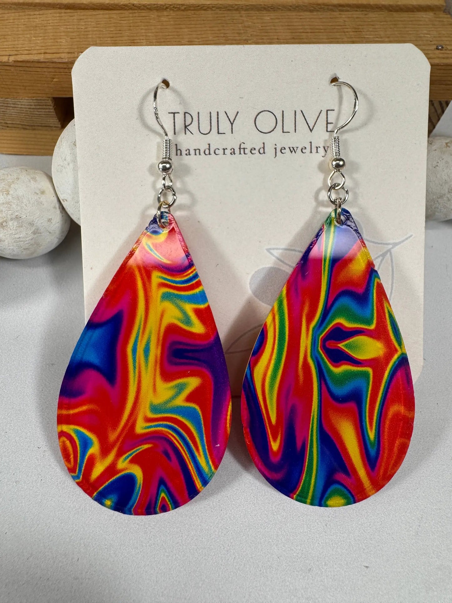 Truly Olive Groovy Swirl Multi Colored Teardrops - Earrings Dangle Earrings