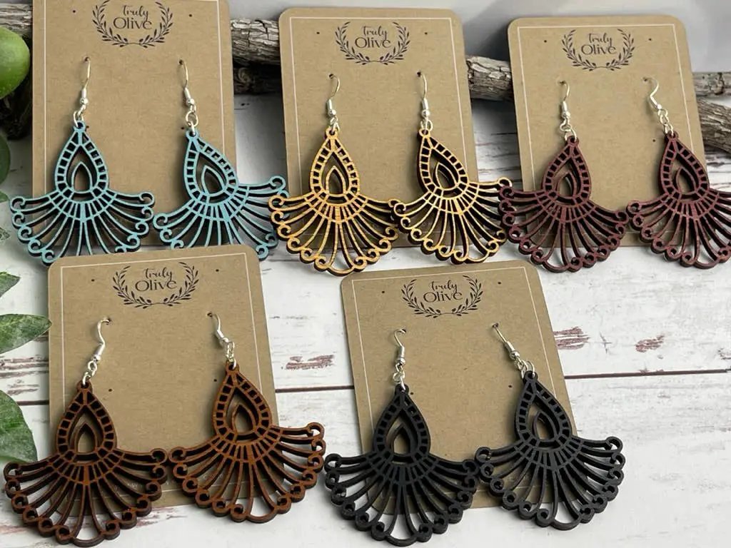 Truly Olive Bohemian Wood Mandala Earrings - Earrings Dangle Earrings