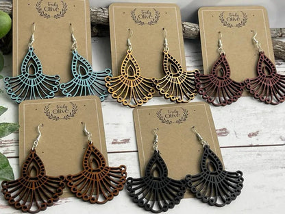 Truly Olive Bohemian Wood Mandala Earrings - Earrings Dangle Earrings