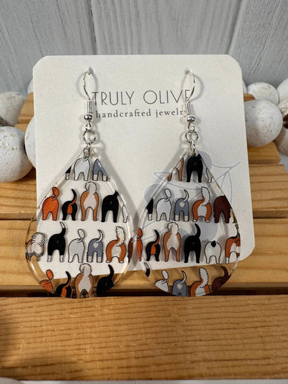 Truly Olive Adorable Acrylic Puppy Dog Butt Earrings - Earrings Dangle Earrings