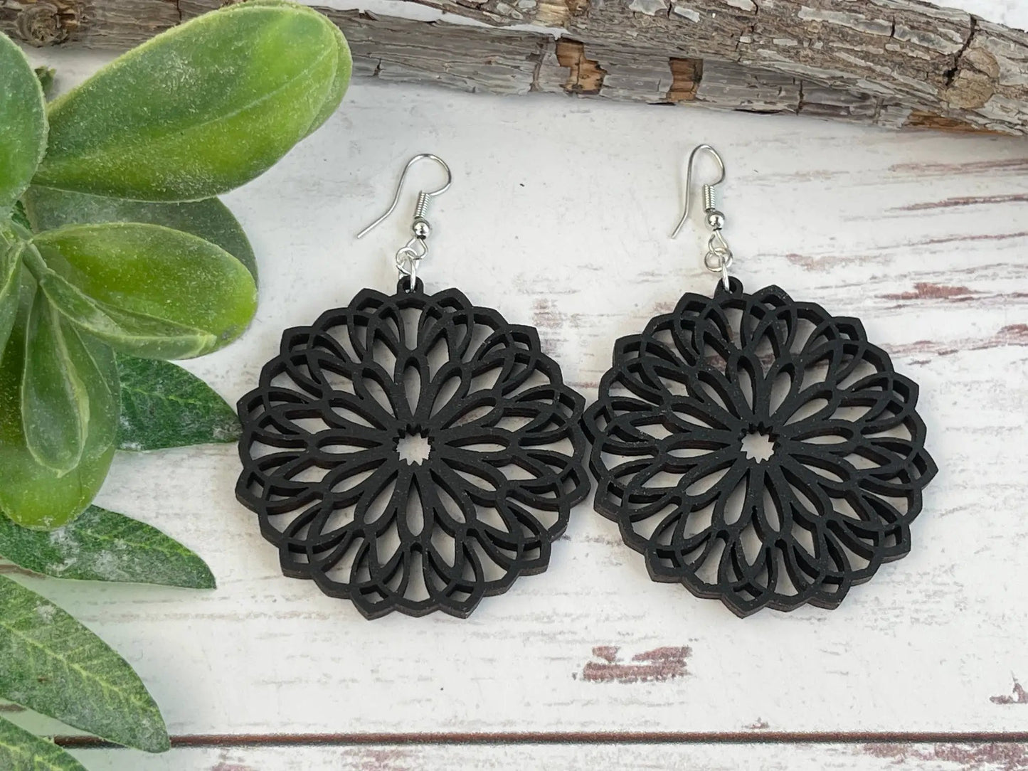 Truly Olive Wooden Oval Lightweight Earrings - Earrings Dangle Earrings