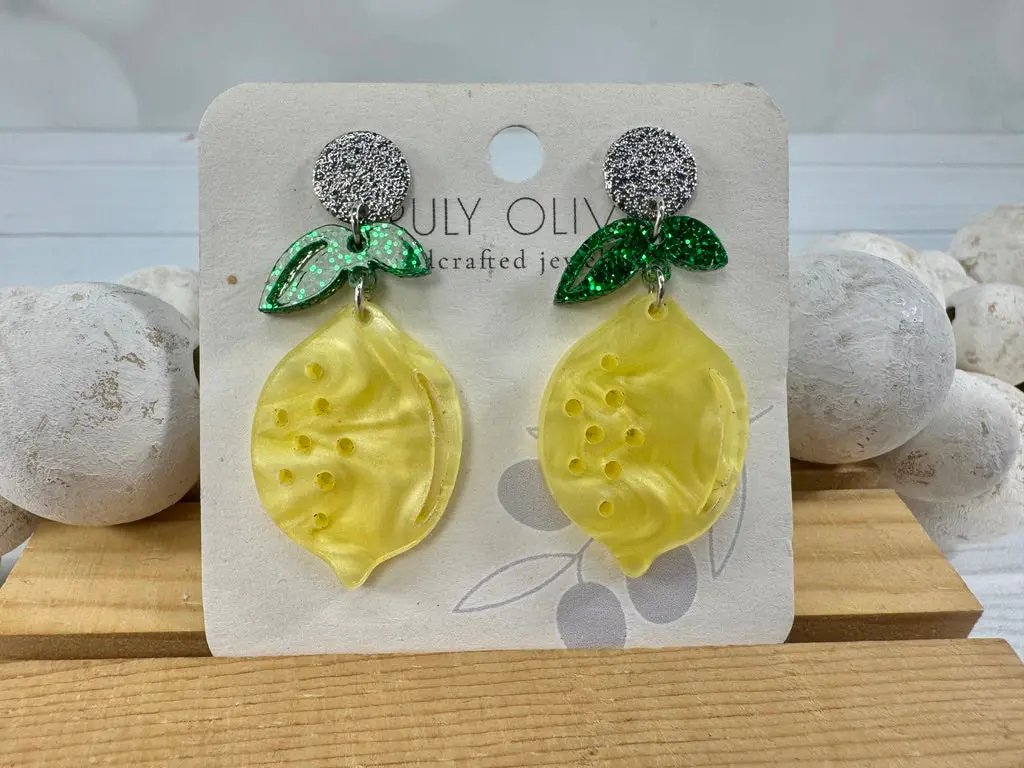 Truly Olive Lemon Drop Sparkly Earrings - Earrings Dangle Earrings