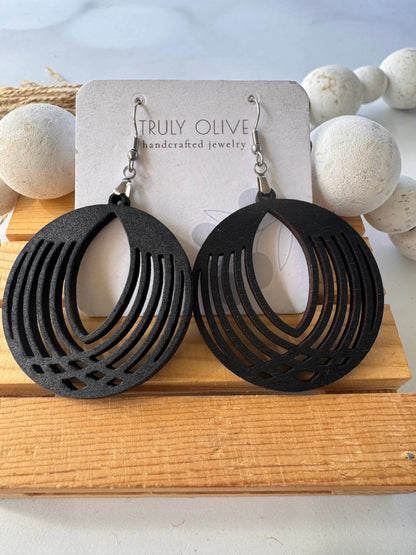 Truly Olive Circle Wooden Lightweight Earrings - Earrings Dangle Earrings