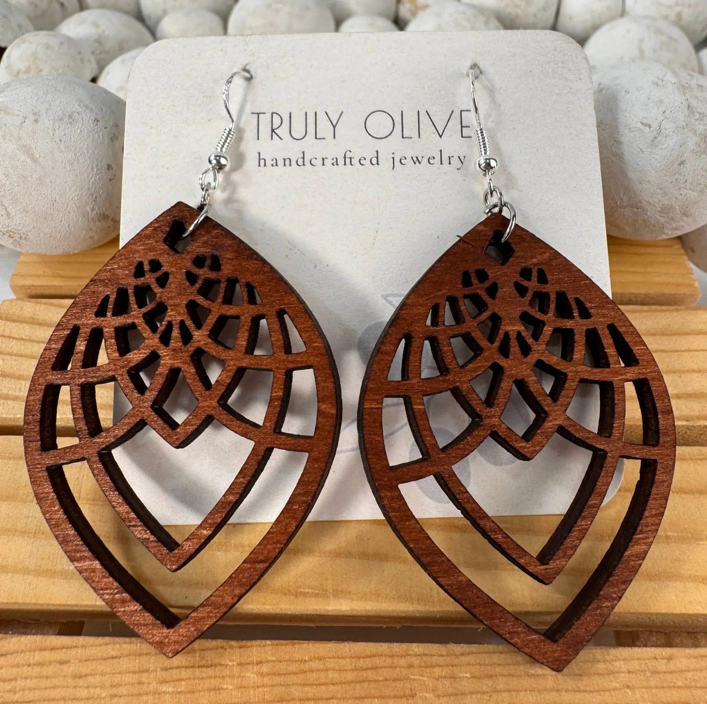 Truly Olive Handmade Filigree Wood Earrings - Earrings Dangle Earrings