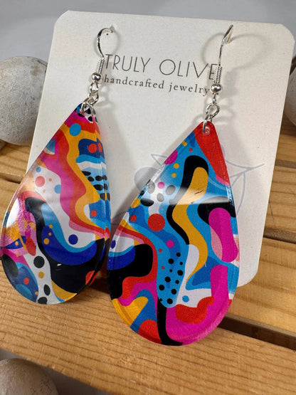 Truly Olive Art Deco Pattern Acrylic Earrings - Earrings Dangle Earrings