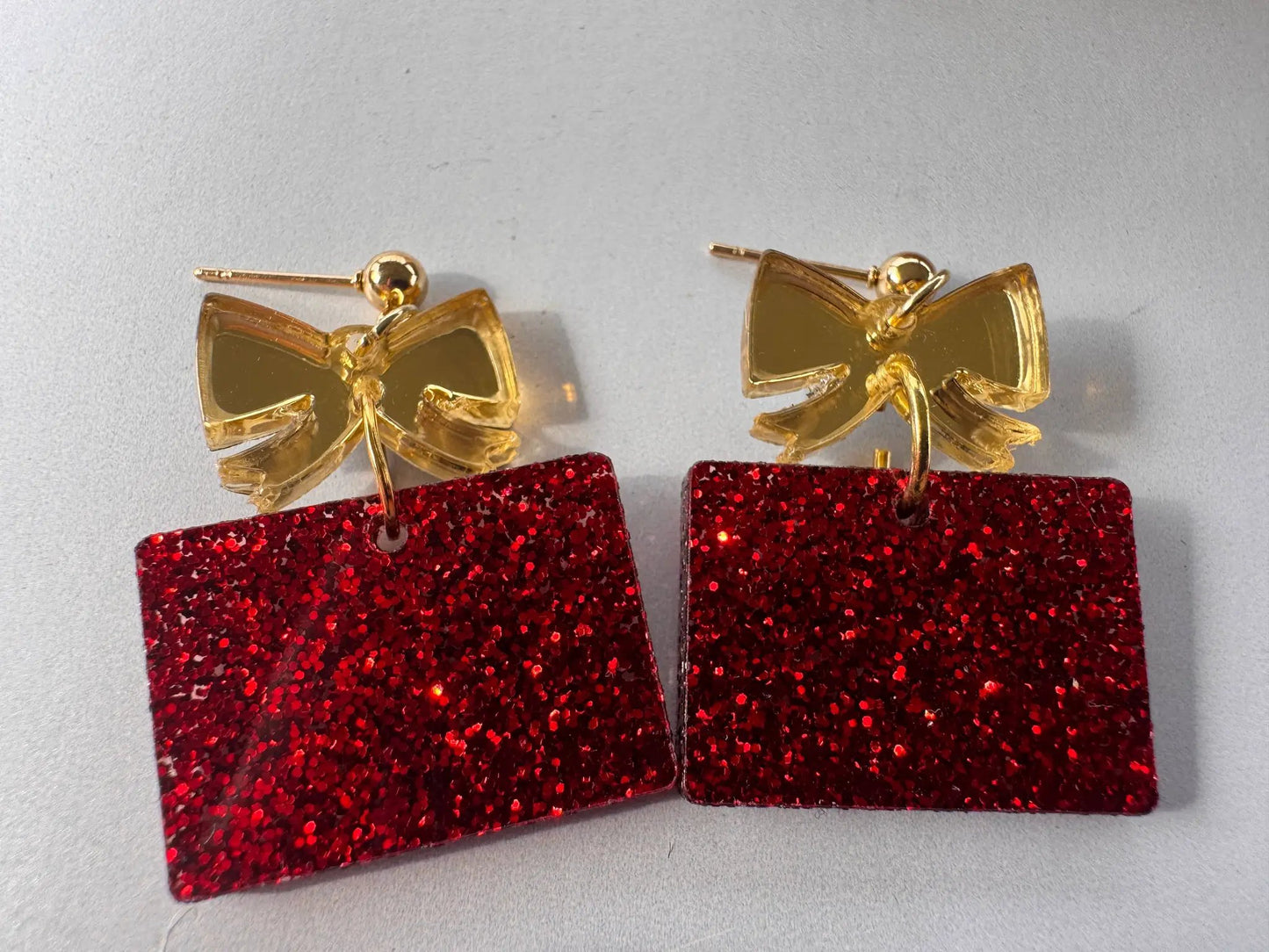 Truly Olive Red and Gold Christmas Present Earrings - Earrings Dangle Earrings