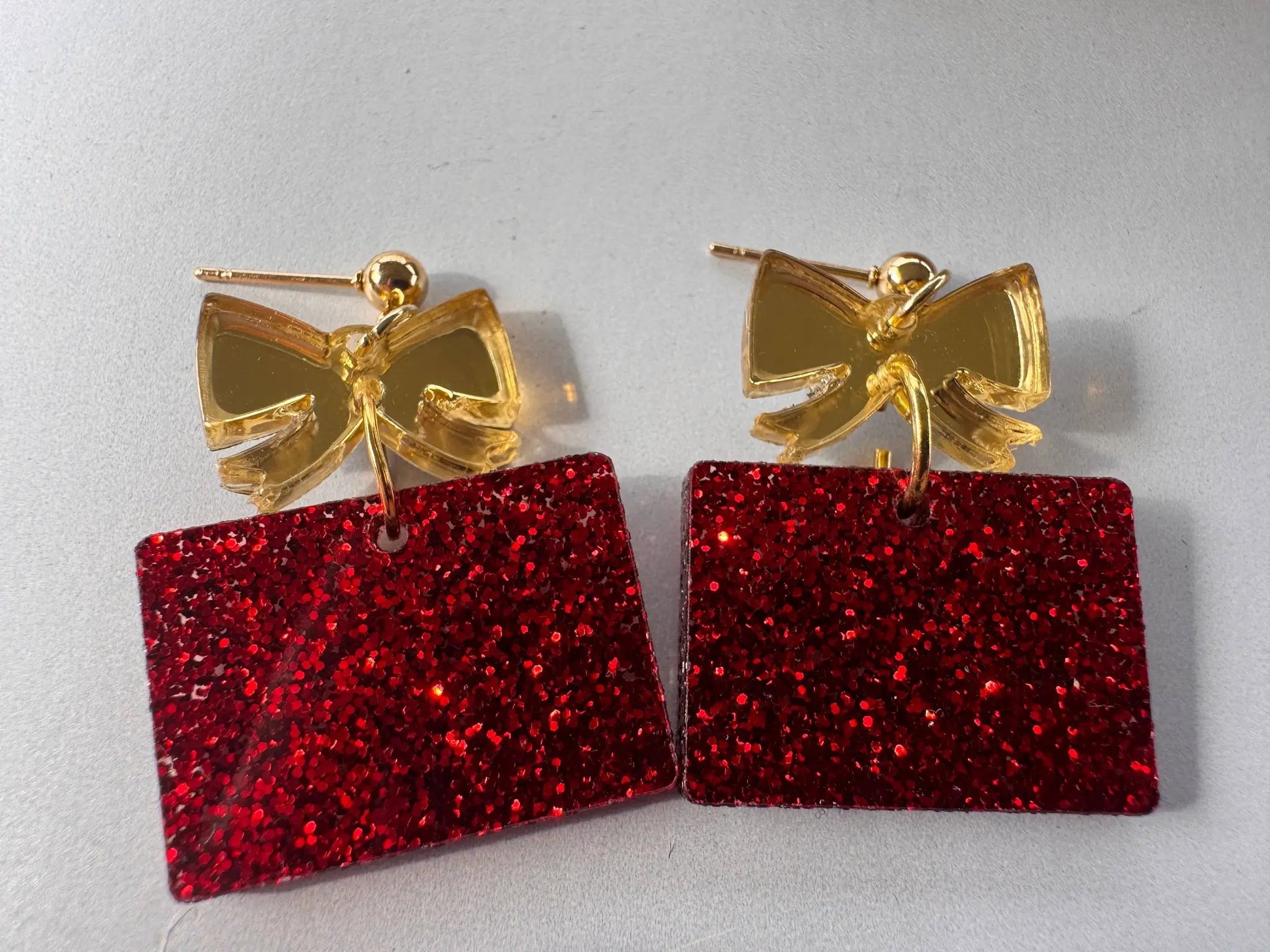 Truly Olive Red and Gold Christmas Present Earrings - Earrings Dangle Earrings