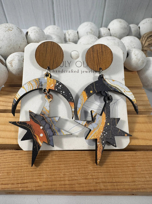 Truly Olive Discover the Elegance of Moon and Stars Dangle Earrings - Earrings Dangle Earrings