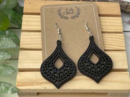 Truly Olive Hourglass Shape Wooden Boho Earrings - Earrings Dangle Earrings