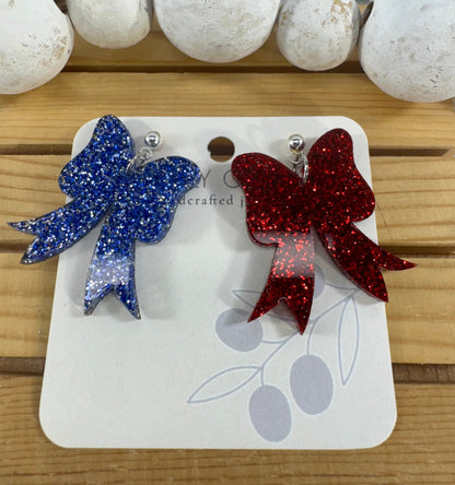 Trulyolive Red White and Blue Coquette Patriotic Bows - Earrings Dangle Earrings