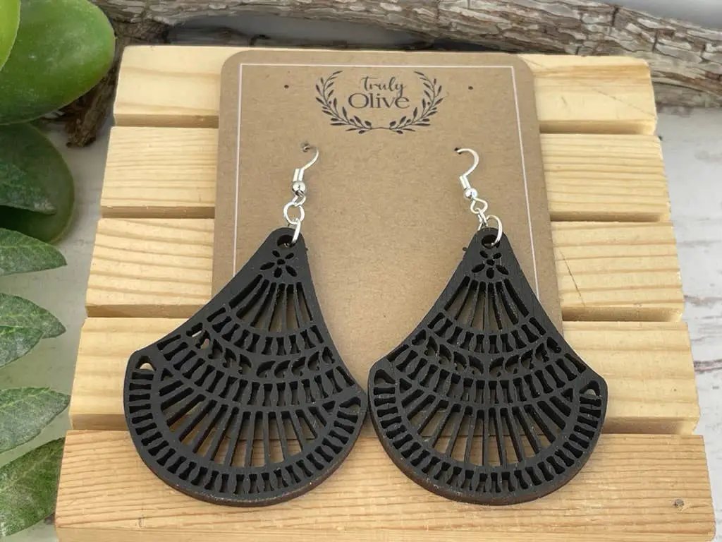 Truly Olive Elegant Shapely Wood Earrings - Earrings Dangle Earrings