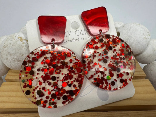 Truly Olive Red Confetti Tiered Circle Earrings - Earrings Dangle Earrings