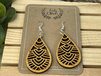 Truly Olive Geometric Small Wooden Earrings - Earrings Dangle Earrings
