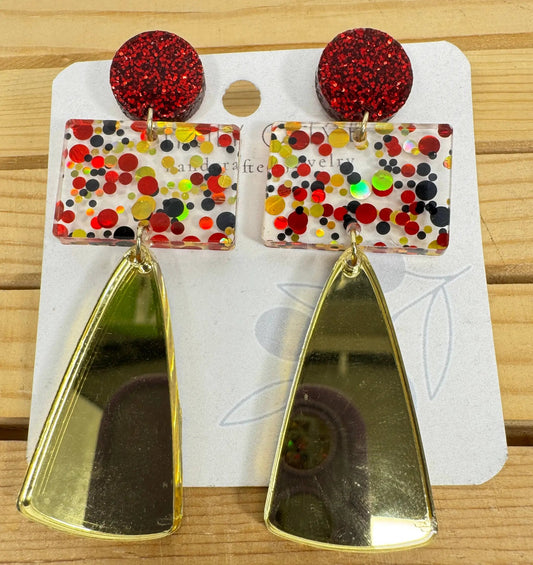 Truly Olive Gorgeous Red and Gold Long Christmas Holiday Earrings - Earrings Dangle Earrings