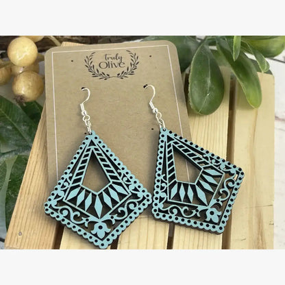 Truly Olive Lightweight Wood Mandala Earrings - Earrings Dangle Earrings