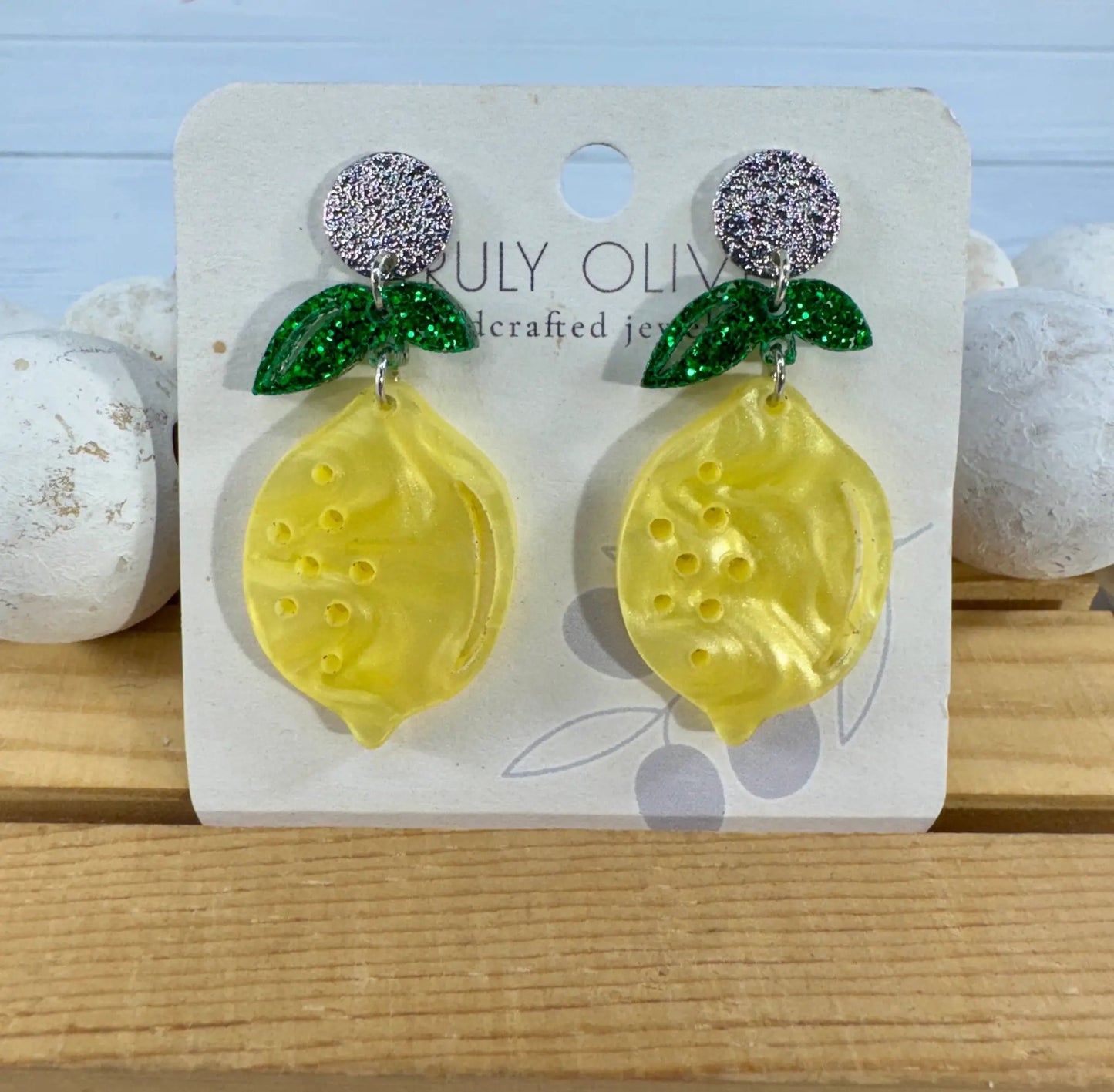Truly Olive Lemon Drop Sparkly Earrings - Earrings Dangle Earrings