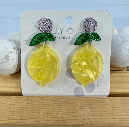 Truly Olive Lemon Drop Sparkly Earrings - Earrings Dangle Earrings