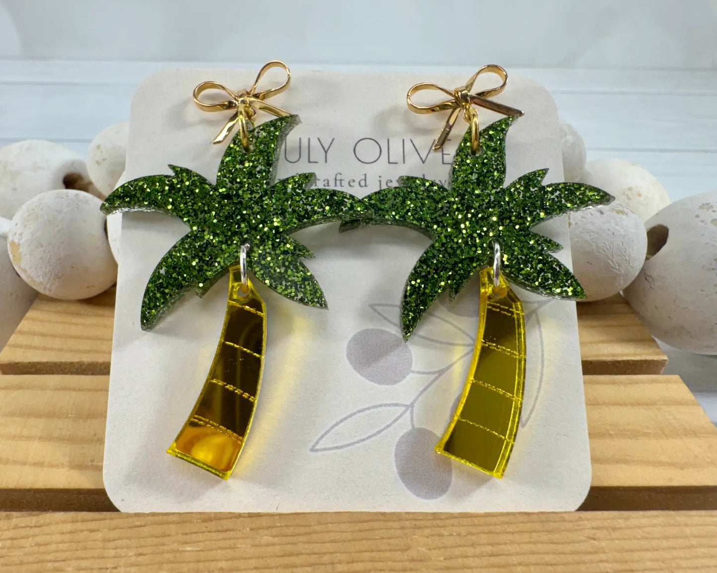 Trulyolive Summer Shimmer Palm Tree Earrings - Earrings Dangle Earrings