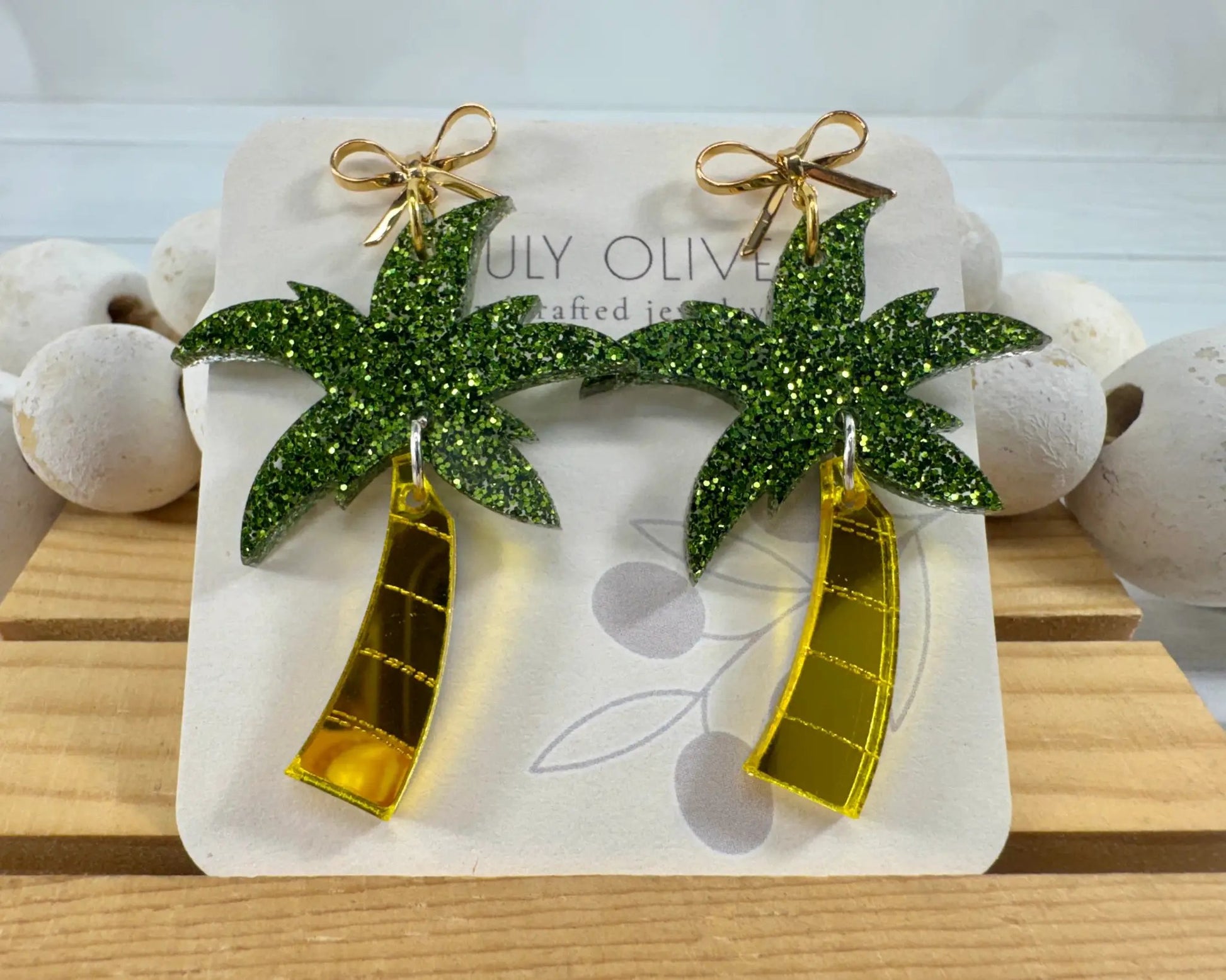 Trulyolive Summer Shimmer Palm Tree Earrings - Earrings Dangle Earrings
