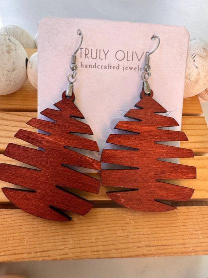 Truly Olive Wood Mandala Tree Shape - Earrings Dangle Earrings