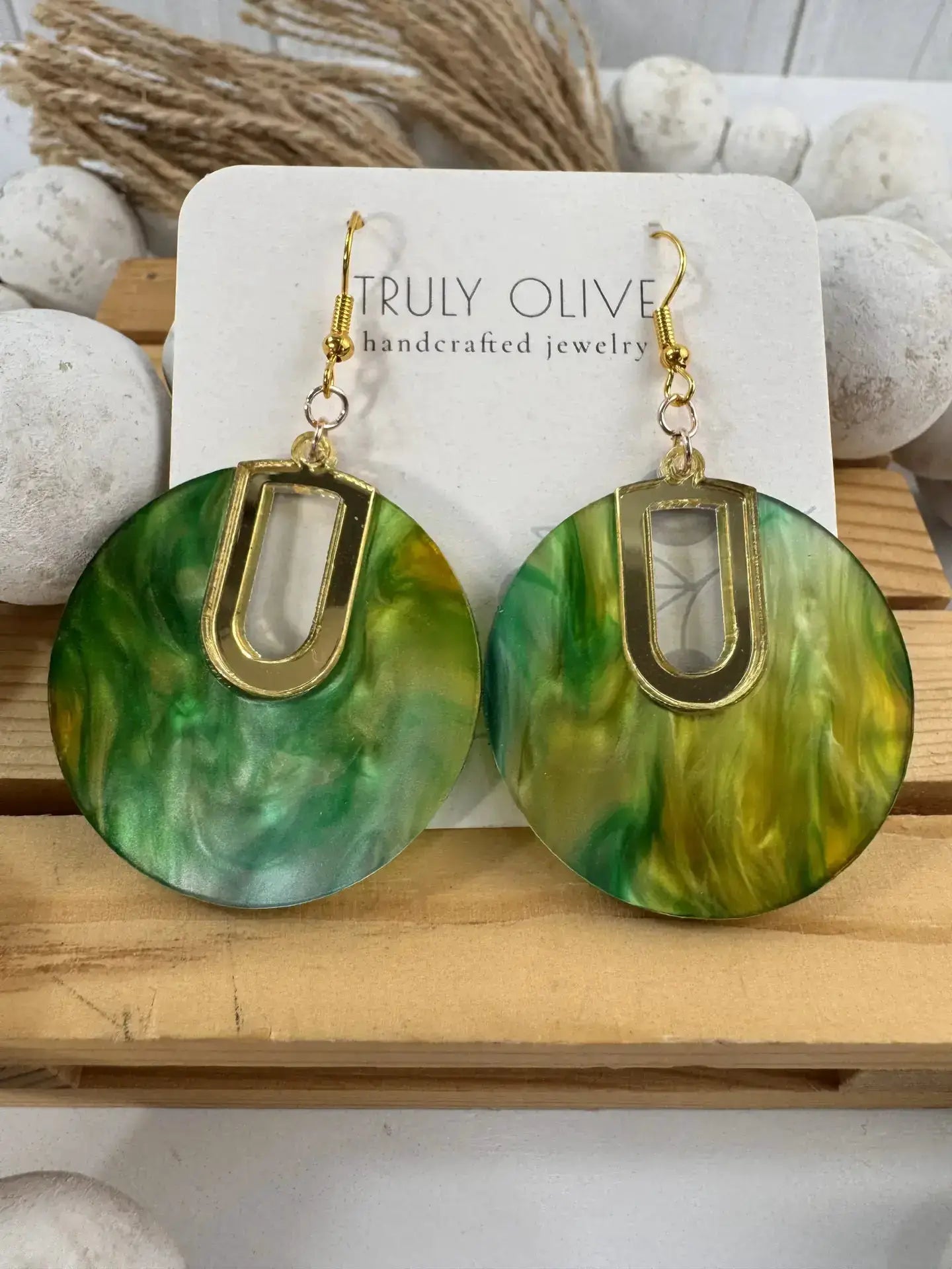 Truly Olive Green Swirl Pattern Resin Earrings Gift For Her - Earrings Dangle Earrings