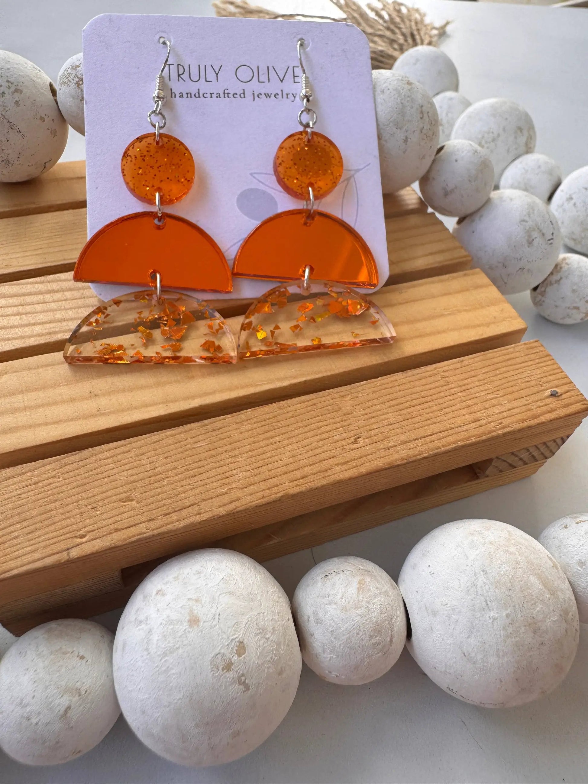 Truly Olive Orange Confetti Sparkle Dangle Earrings - Earrings Dangle Earrings