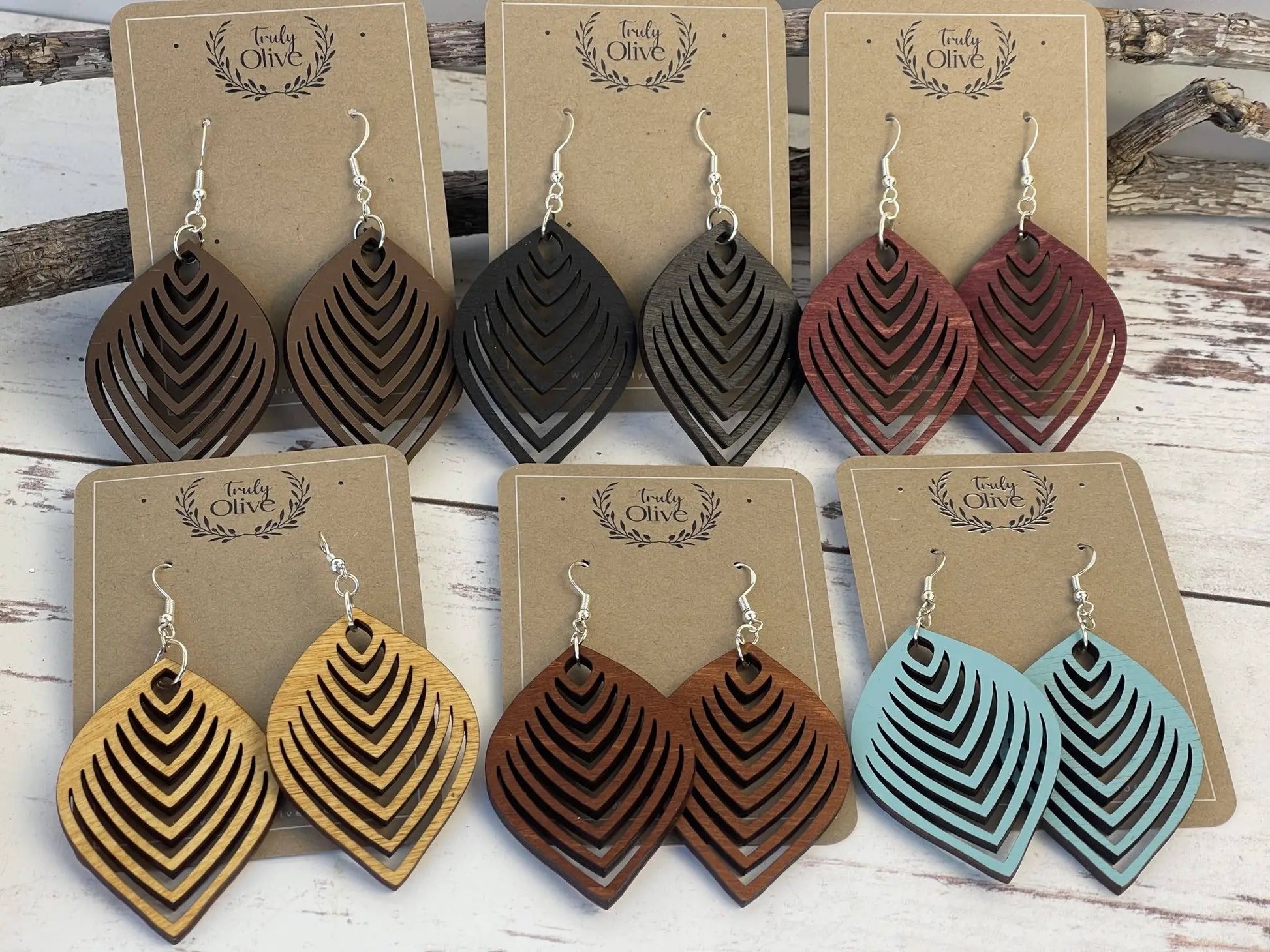 Truly Olive Stylish Pear Shape Lightweight Wood Earrings - Earrings Dangle Earrings