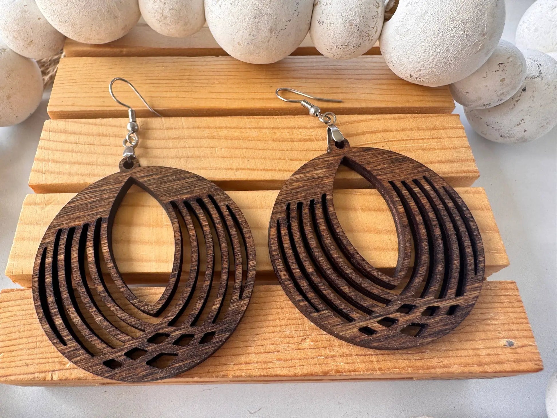 Truly Olive Circle Wooden Lightweight Earrings - Earrings Dangle Earrings