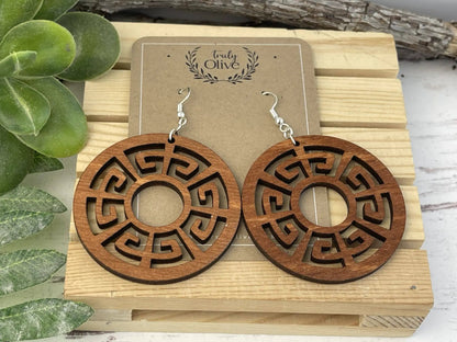 Truly Olive Discover the Exquisite Aura of Ornate Wood Mandala Earrings - Earrings Dangle Earrings