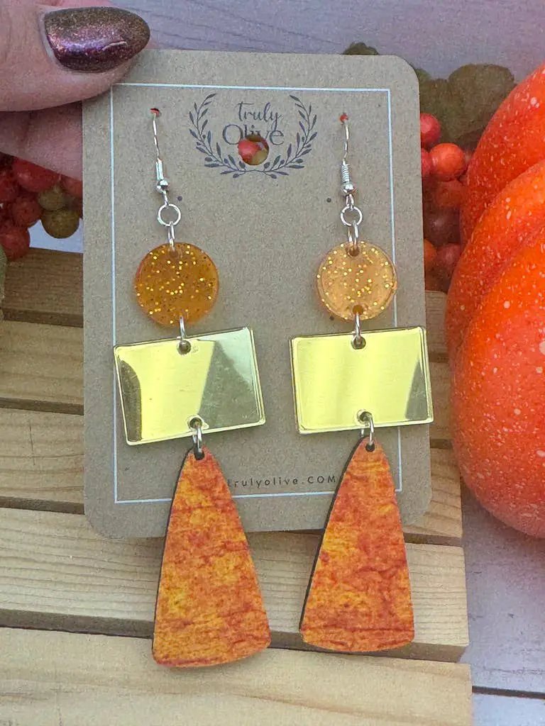 Truly Olive Gold and Orange Fall Dangle Earrings - Earrings Dangle Earrings