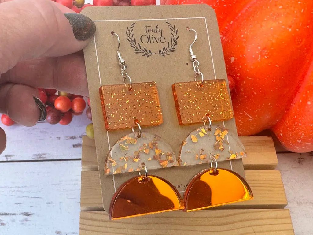 Truly Olive Sparkly Fall Geometric Dangles - Earrings Dangle Earrings