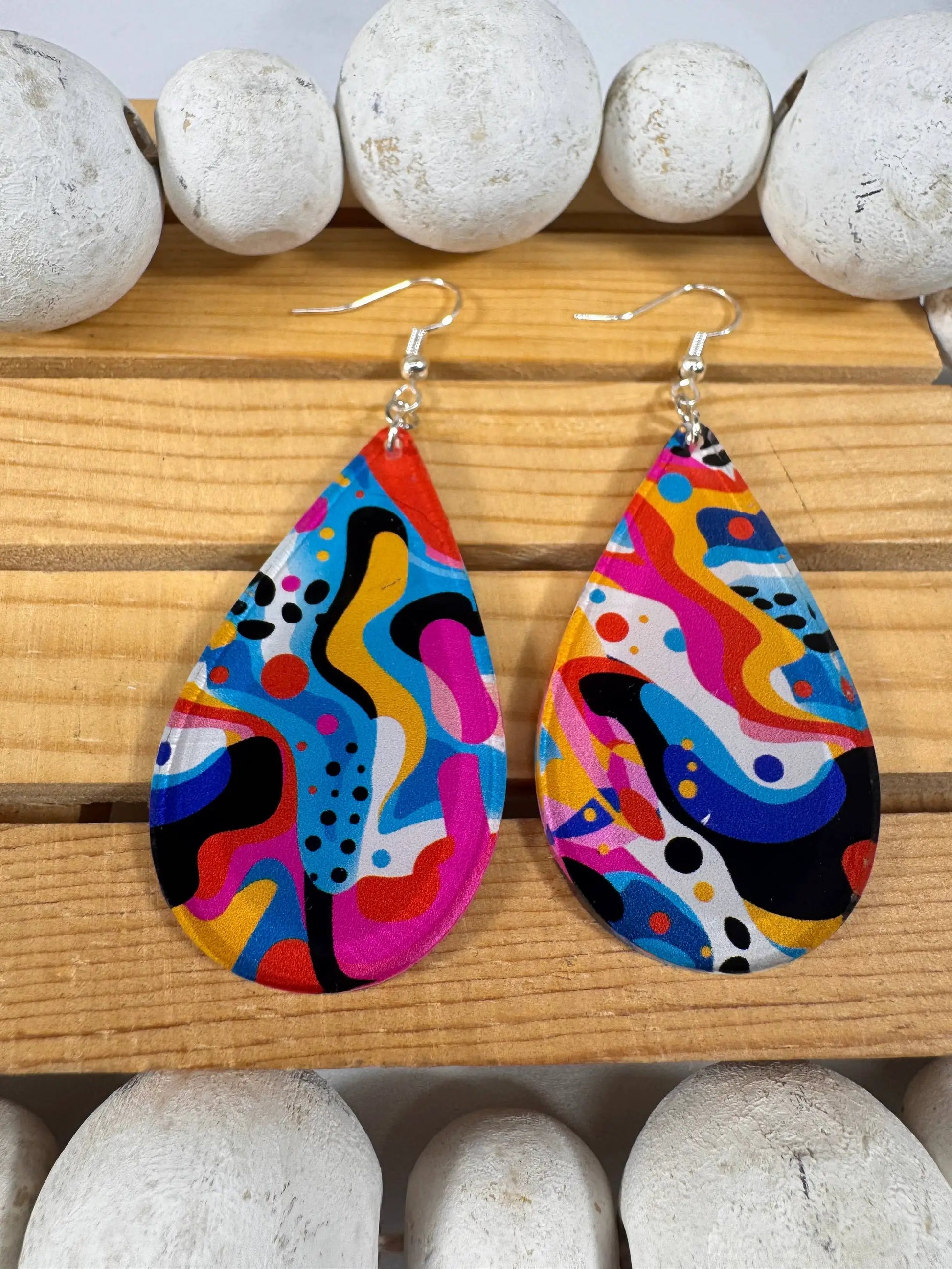 Truly Olive Art Deco Pattern Acrylic Earrings - Earrings Dangle Earrings