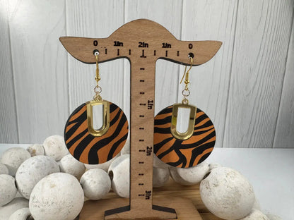Truly Olive Tiger Pattern Wood Earrings - Earrings Dangle Earrings