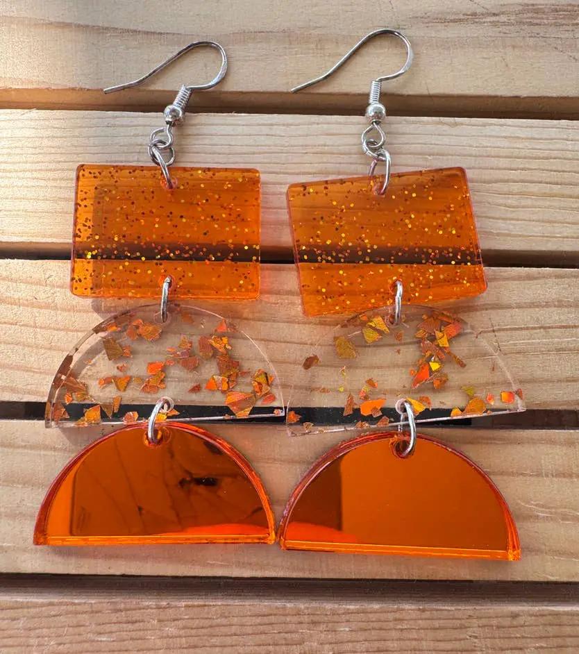 Truly Olive Sparkly Fall Geometric Dangles - Earrings Dangle Earrings